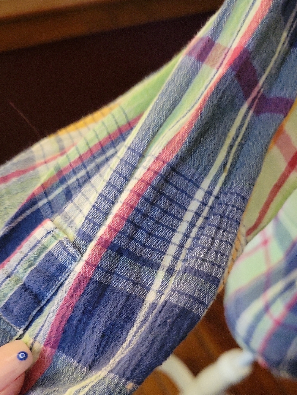 CHAPS Women's Colorful Blue and Green Plaid Cotton Gauze Button-Up Shirt - Picture 3 of 7